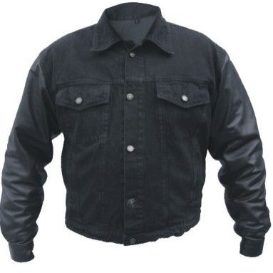 Varsity Style Jacket / Denim Body & Leather sleeves - Solid Black