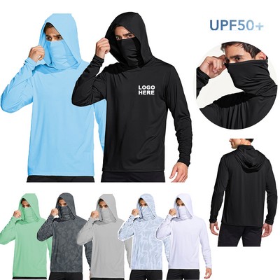 Summer Long Sleeve Shirt Fishing Performance Shirt Tops UPF 50+ Sun Protection Hoodie with Face Mask