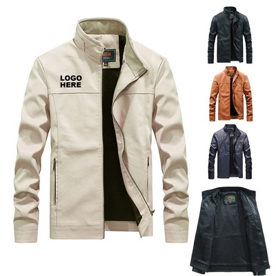 Custom Fashion Men's Stand Collar PU Leather Coat Vintage Motorcycle Jacket