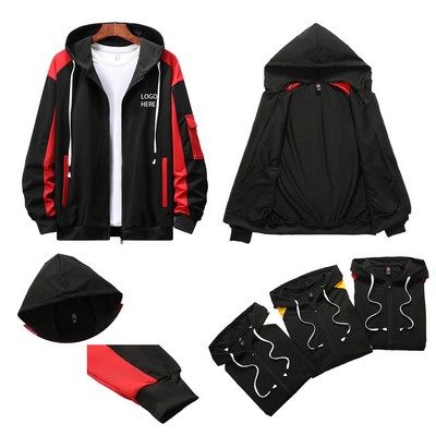 Mens Windbreaker Streetwear Varsity Jacket Color Block Long Sleeve Zipper Coat