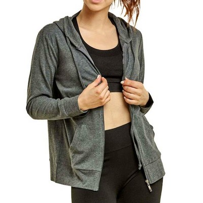 Women's Jersey Zip-Up Hoodie Jackets - Small, Charcoal Gray (Case of 2