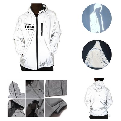 Reflective Hooded Running Jacket w/Pockets