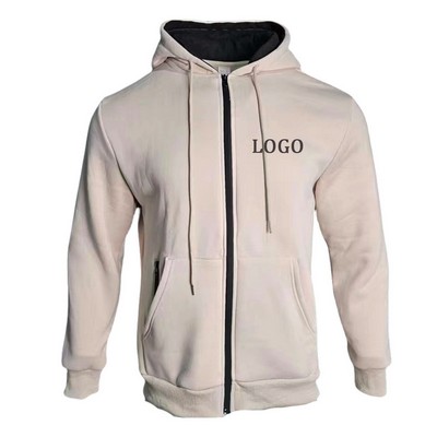 Men's Full Zip Casual Drawstring Fleece Hoodie