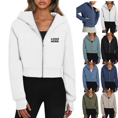 Custom Trendy Cropped Sweatshirts Women's Cropped Zip-Up Hoodie Jacket